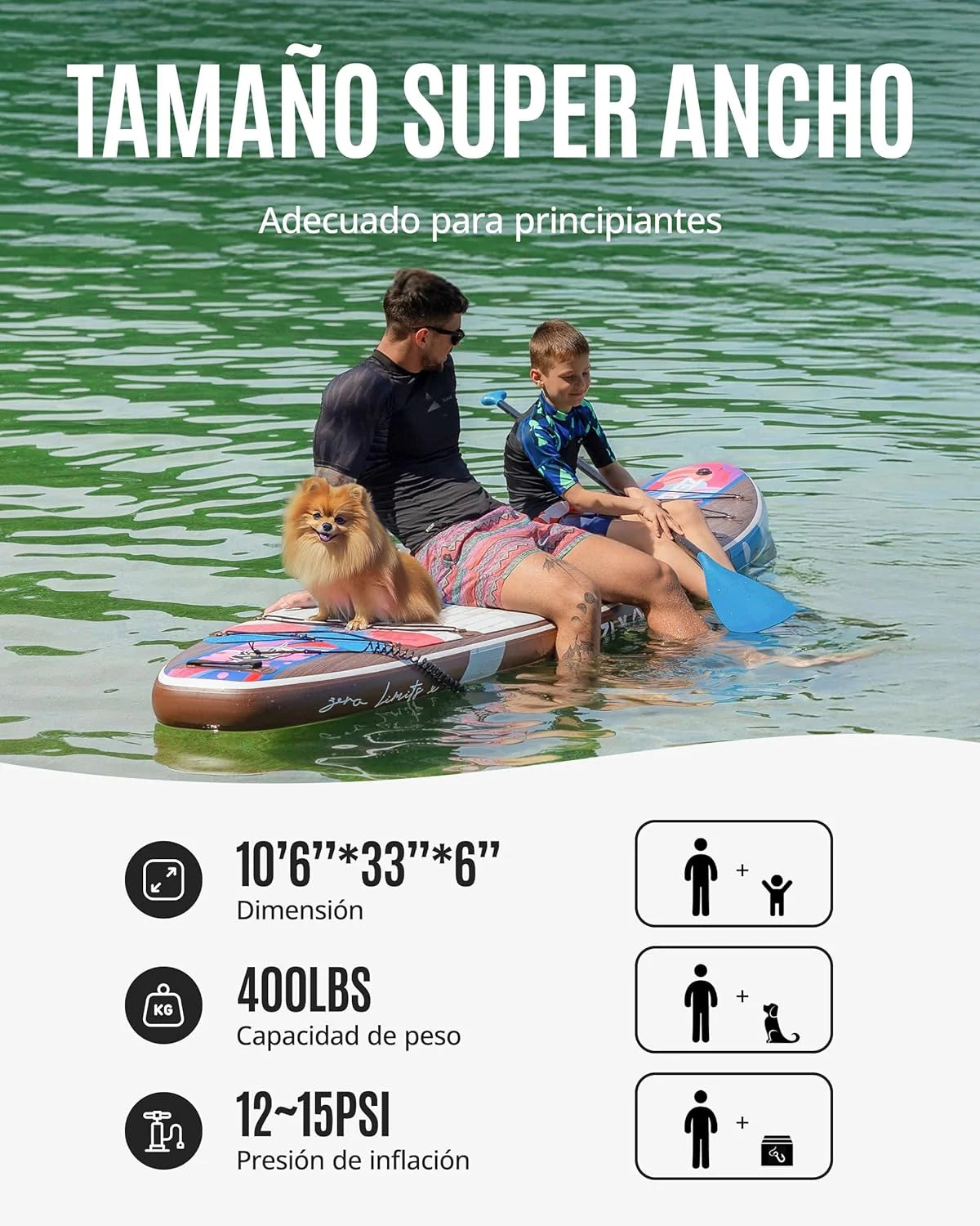 ZLX Deska SUP z siedziskiem 320 cm, nadmuchiwana, dla dorosłych, odpowiednia dla początkujących, szeroka i stabilna, antypoślizgowa