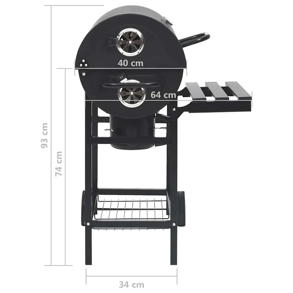 2026 Grill na kółkach z półkami, czarny, stal, 115 x 85 x 95 cm, grill ogrodowy