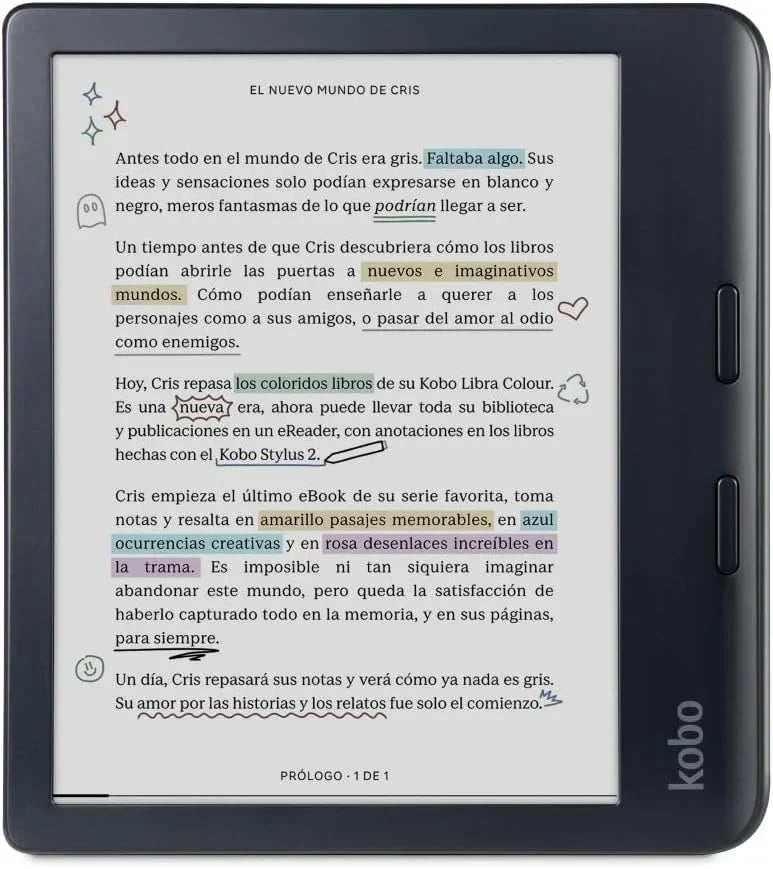 Czytnik e-booków Kobo Libra Colour | 7-calowy wyświetlacz E Ink Kaleido™ 3 | Regulowana temperatura barwowa i jasność | Redukcja niebieskiego światła | E-booki i audiobooki | Pamięć 32 GB | Wodoodporny | Biały