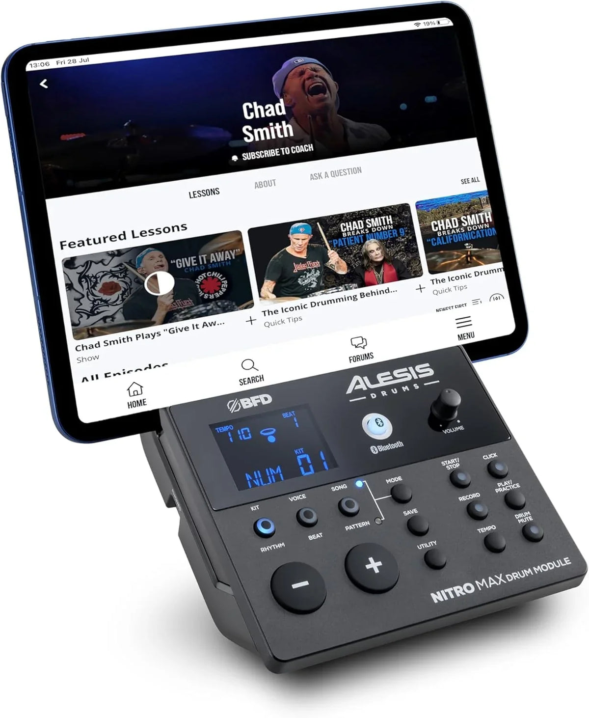 Alesis Nitro Max Kit – Elektroniczna perkusja z cichymi naciągami siateczkowymi, dwustrefowym padem werbla 10", Bluetooth, 440+ autentycznych brzmień, lekcjami Drumeo, USB MIDI, pedałem stopy