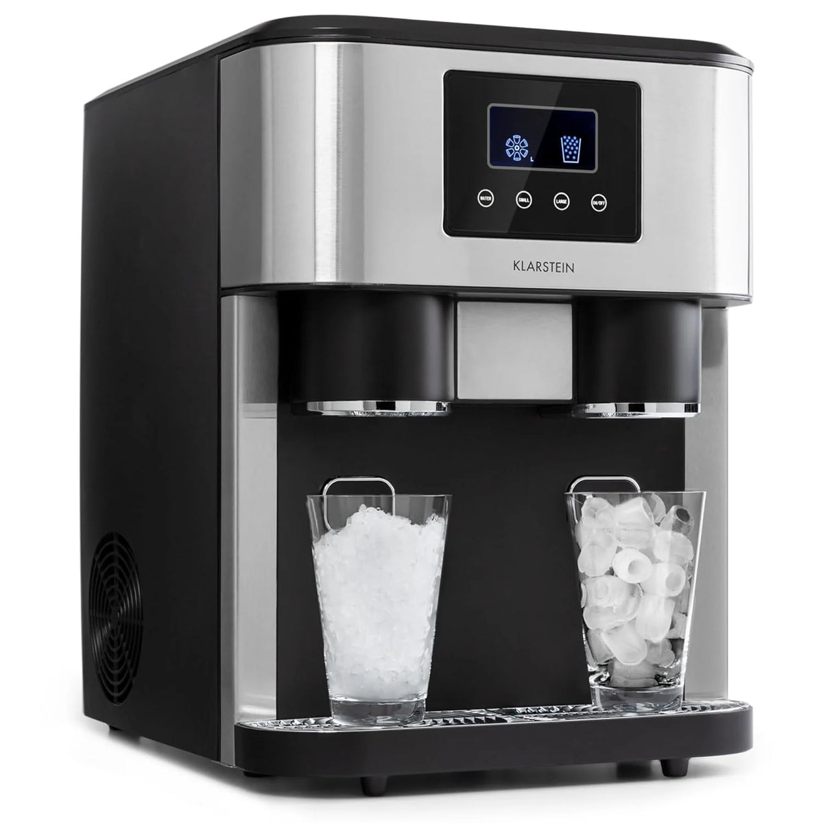 Klarstein Maquina de Hielo Doméstica, 1,8L, Szary, Kostkarka do Lodu 15 kg, do Robienia Kostek Lodu i Kruszonego Lodu w Domu, z Panelem Dotykowym i Systemem Łatwego Czyszczenia, Funkcja Szybka