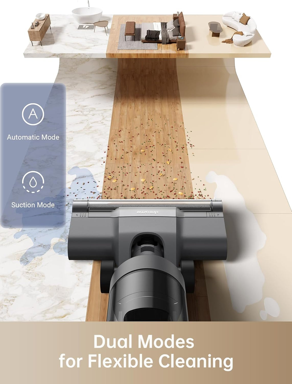 dreame H14 Pro odkurzacz na sucho i na mokro, płaska konstrukcja 180°, czyszczenie szczotki w temperaturze 60°C, suszenie w 5 min, automatyczne dozowanie roztworu, sterowanie aplikacją, 18 kPa