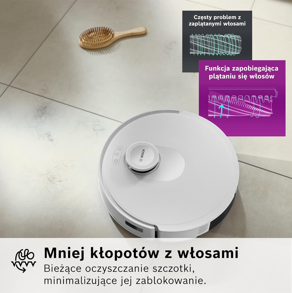 Bosch Spotless+ Robot sprzątający z funkcją mopowania, moc ssania 11 000 Pa, statyczna nakładka mopującą, stacja czyszczącą, nawigacją Smart Vision, aplikacja Bosch Home Connect, BCRD1W, biały