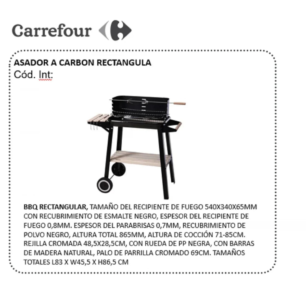 Grill wózek prostokątny czarny 83x45,5x86,5 cm