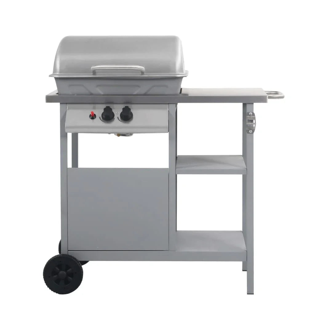 Przenośny grill gazowy ze stolikiem z 3 półkami, srebrny, Vidaxl
