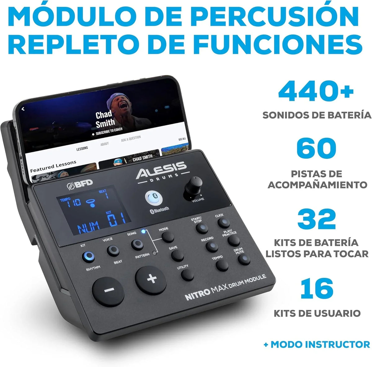 Alesis Nitro Max Kit – Elektroniczna perkusja z cichymi naciągami siateczkowymi, dwustrefowym padem werbla 10", Bluetooth, 440+ autentycznych brzmień, lekcjami Drumeo, USB MIDI, pedałem stopy