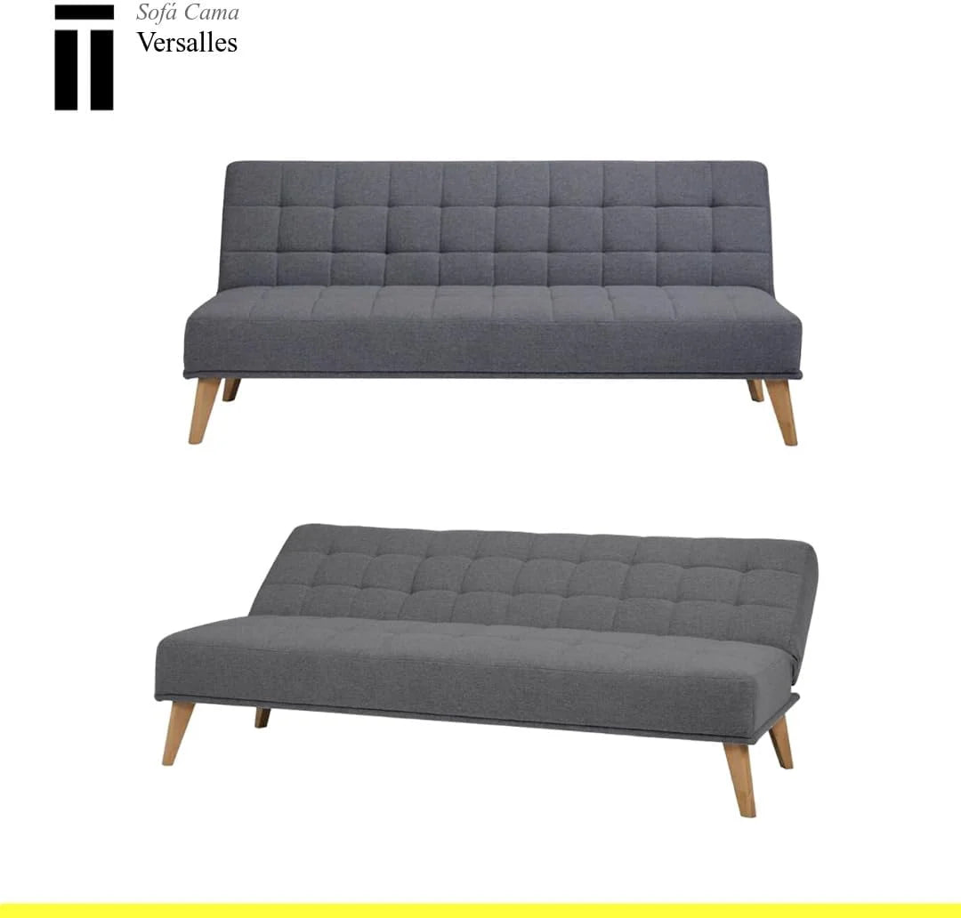 SHIITO | Model Versalles – Sofa rozkładana z systemem Clic-Clac | Gdzie Elegancja spotyka się z Komfortem | Design Capitoné w kolorze szarym | 189,5 x 88 x 89 cm