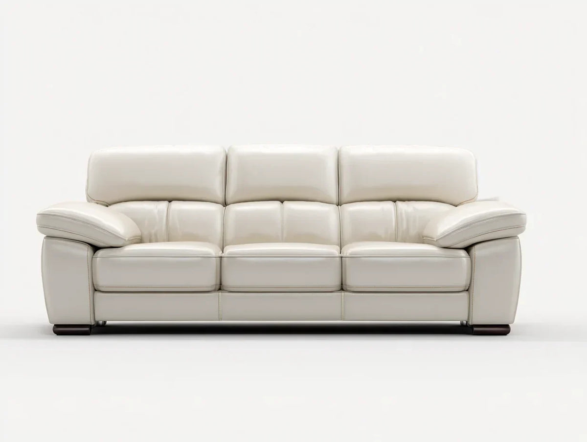Sofy 3-osobowe z obiciem z syntetycznej skóry, drewniany stelaż 220x95x90 cm - Beżowe - Nowoczesny design