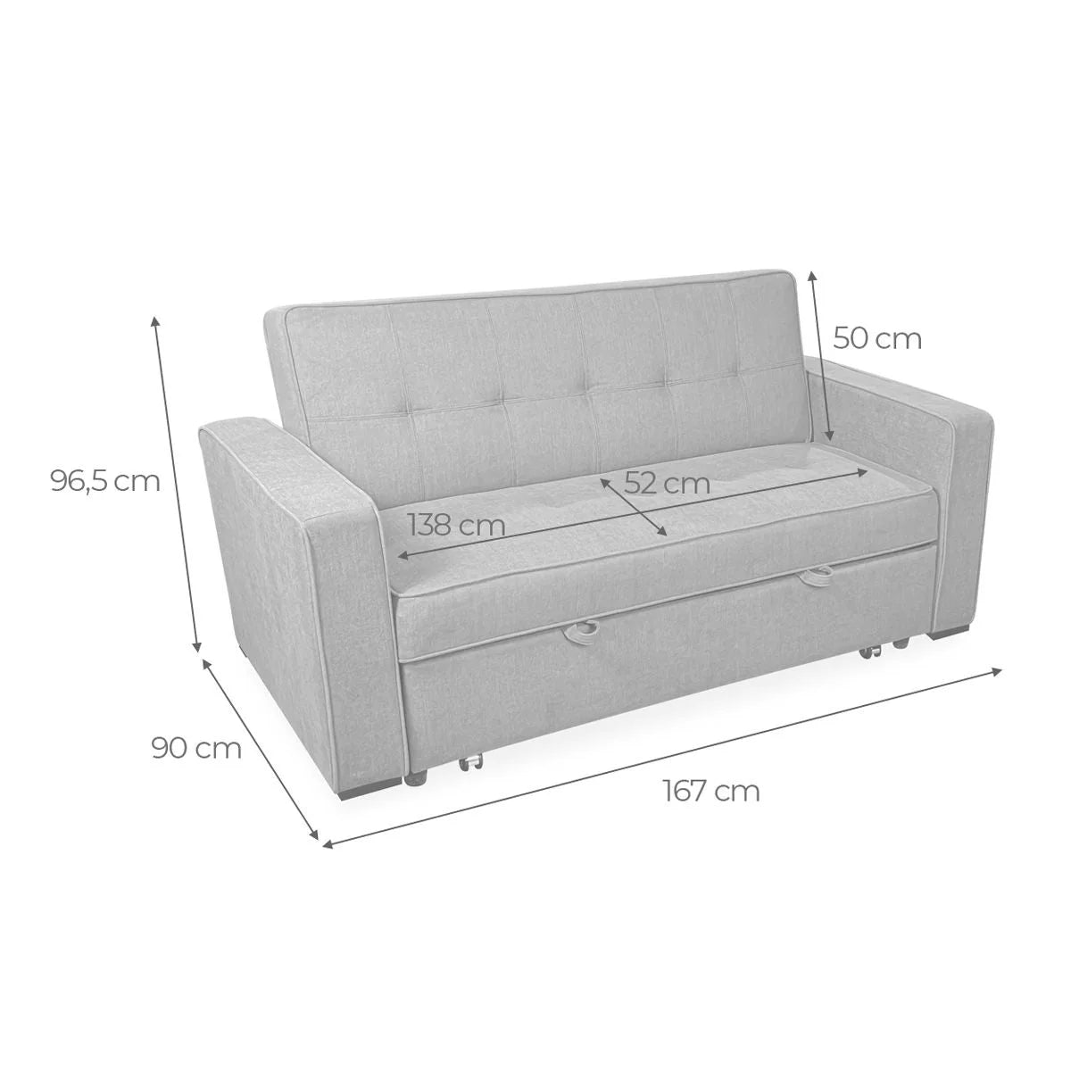 Sofa dwuosobowa rozkładana model Vienna z podłokietnikami, szara, nowoczesna, praktyczna i funkcjonalna
