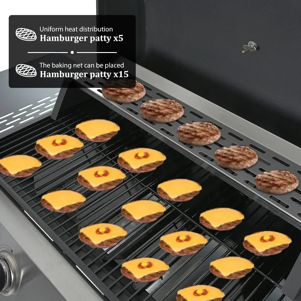 Grill gazowy SEGMART 4-palnikowy ze stali nierdzewnej 2026 – 34 200 BTU, grill ogrodowy/patio z dwoma składanymi półkami i termometrem, idealny na kemping i do gotowania na świeżym powietrzu