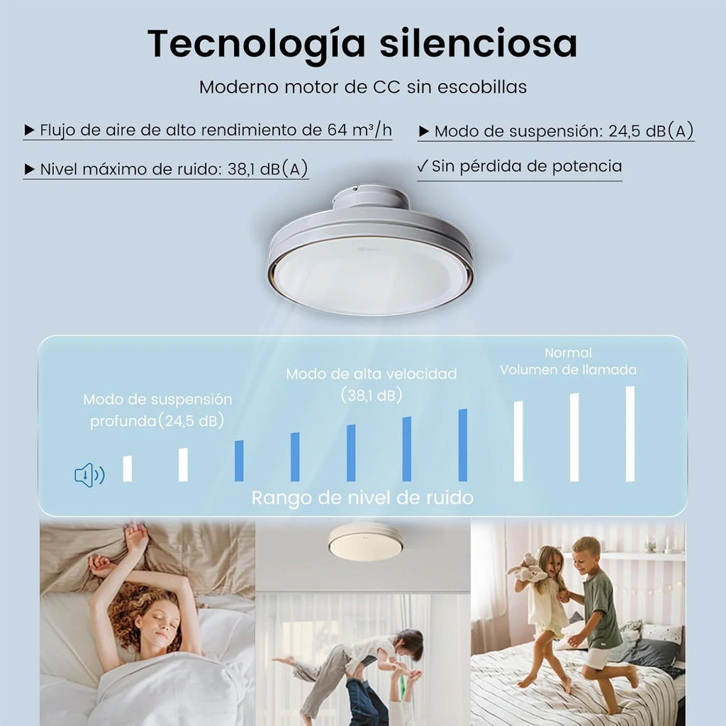 Cichy Wentylator Sufitowy Bezłopatkowy z Możliwością Przyciemniania Światła 60W, Silnik DC 30W, Światło CCT 3000-5700K, Lampa LED, Zdalne Sterowanie 6 Prędkościami, Timer, Funkcja Pamięci, Odpowiedni do Salonu Sypialni