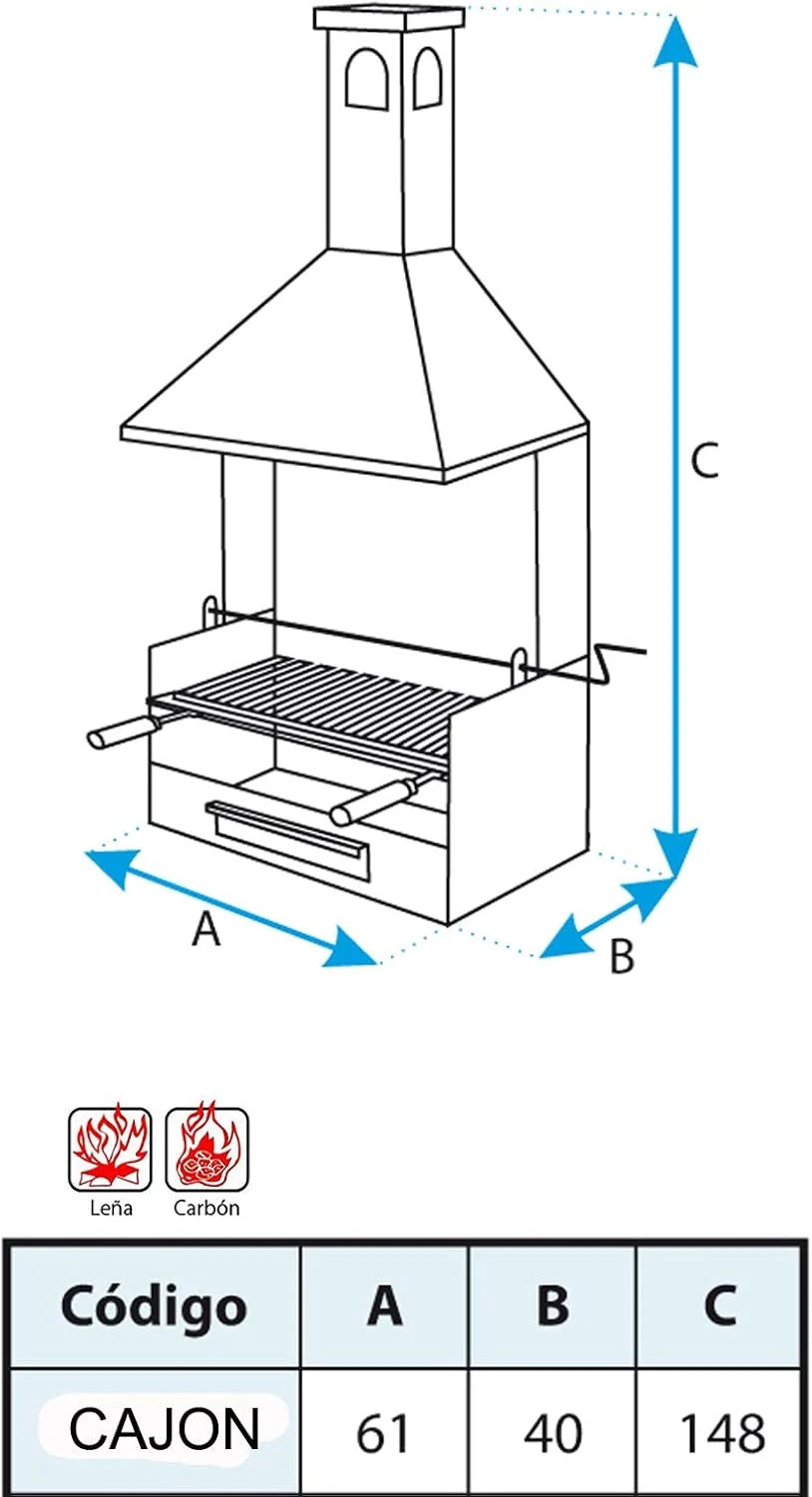 Imex El Zorro – Grill z Kominkiem i Metalowymi Półkami | 61x40x217 cm | Wzmocniona Stal z Rusztem Ze Stali Nierdzewnej i Kominem Odprowadzającym Dym | Idealny do Ogrodów, na Patia i Tarasy