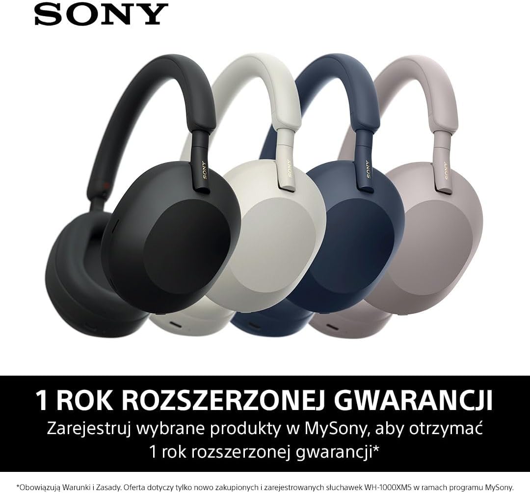 Sony WH-1000XM5 ANC Bezprzewodowe Słuchawki Nauszne z Redukcją Hałasu, Bluetooth, Clear Call Quality, Hi-Res, Do 30H Baterii, Szybkie Ładowanie, Alexa i Google Assistant, IOS i Android - Czarne