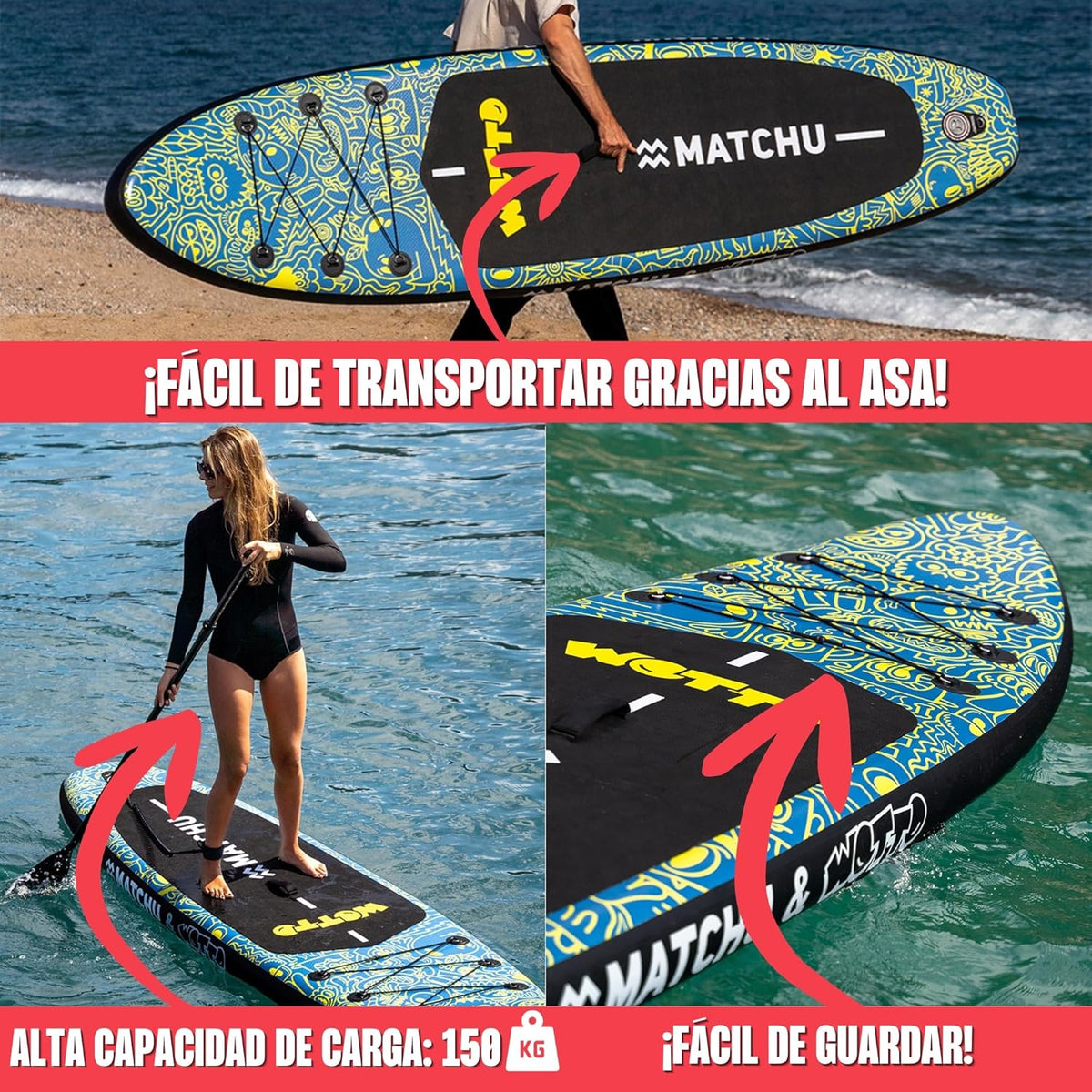 MATCHU - Nadmuchiwana Deska SUP - Paddleboard - Edycja Limitowana - Z Certyfikatem - Kompletny Zestaw - 320x81x15 CM - Ładowność 150 KG - Kolekcja Artystyczna