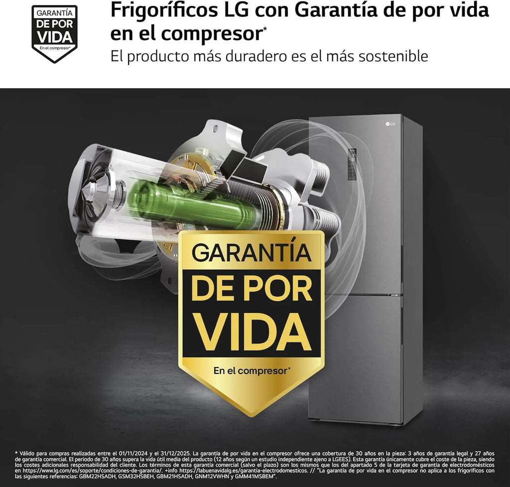 GBP61DSXGC - Lodówka kombi No Frost, zamrażarka, sprężarka Smart Inverter, kolor Inox Antihuellas, 186 cm, 341 l