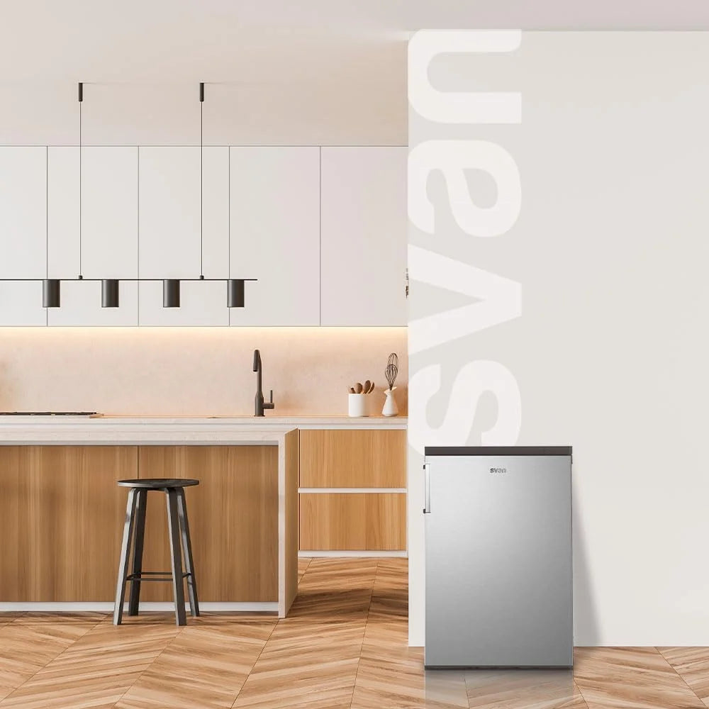 Svan Zamrażarka pionowa Inox SCV855500EX. Pojemność 85 litrów, drzwi odwracalne, niski poziom hałasu, klasa efektywności energetycznej E