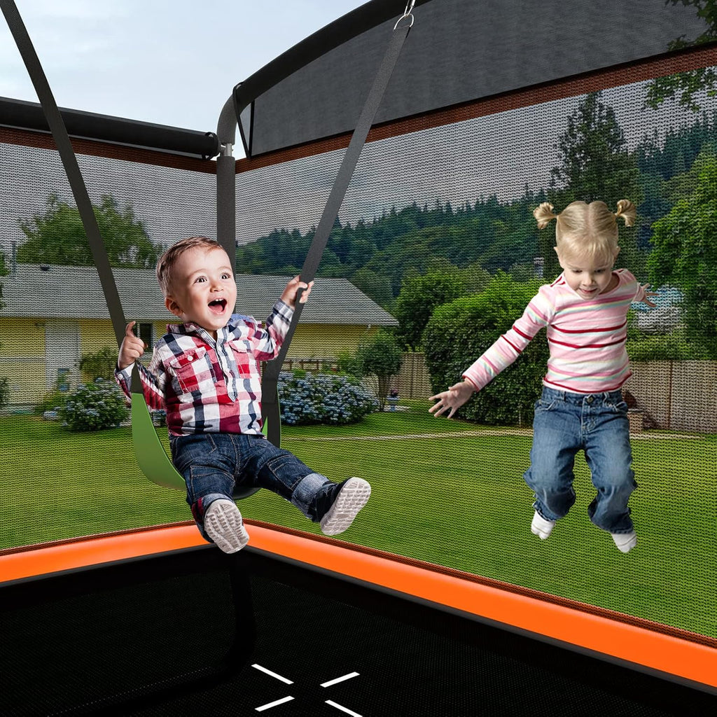 LIFEZEAL Trampolina z Huśtawką dla Dzieci, Trampolina Ogrodowa z Siatką Zabezpieczającą i Drzwiczkami, Idealna do Wewnątrz i na Zewnątrz