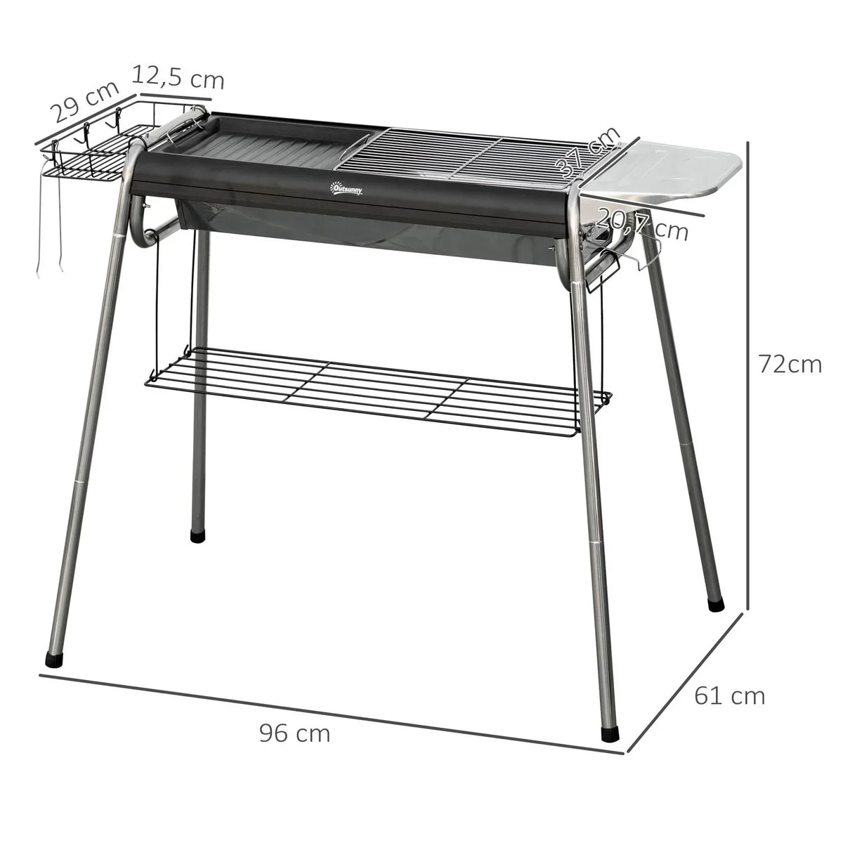 Grill węglowy Outsunny Stal Nierdzewna Metal 96x61x72 cm Czarny