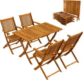 CASARIA® FSC® Zestaw Ogrodowy Stół 4 Krzesła Drewno Akacjowe Jadalnia Patio Taras Balkon Zestaw 5-częściowy Składany Stół Siedziska Podłokietniki Trwały Odporny na Warunki Atmosferyczne 120 x 70 cm