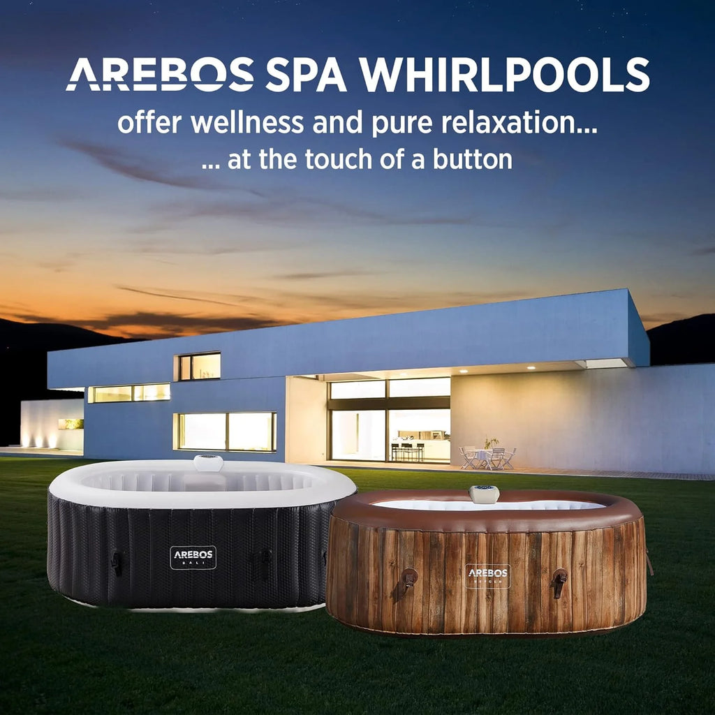 Arebos Whirlpool | Dmuchane SPA | Do użytku wewnątrz i na zewnątrz | Owalne 190x120 cm | 2 osoby | 90 dysz masujących | Z ogrzewaniem | 550 litrów | W zestawie Pokrowiec | Masaż bąbelkowy SPA i Wellness