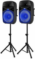 Vonyx VPS152A Aktywny zestaw głośnikowy (2 szt.) 1000 W, przenośny, aktywny/pasywny, Bluetooth, 15 cali, mikrofon przewodowy, pilot, statywy, odtwarzacz MP3 z USB/SD, diody LED