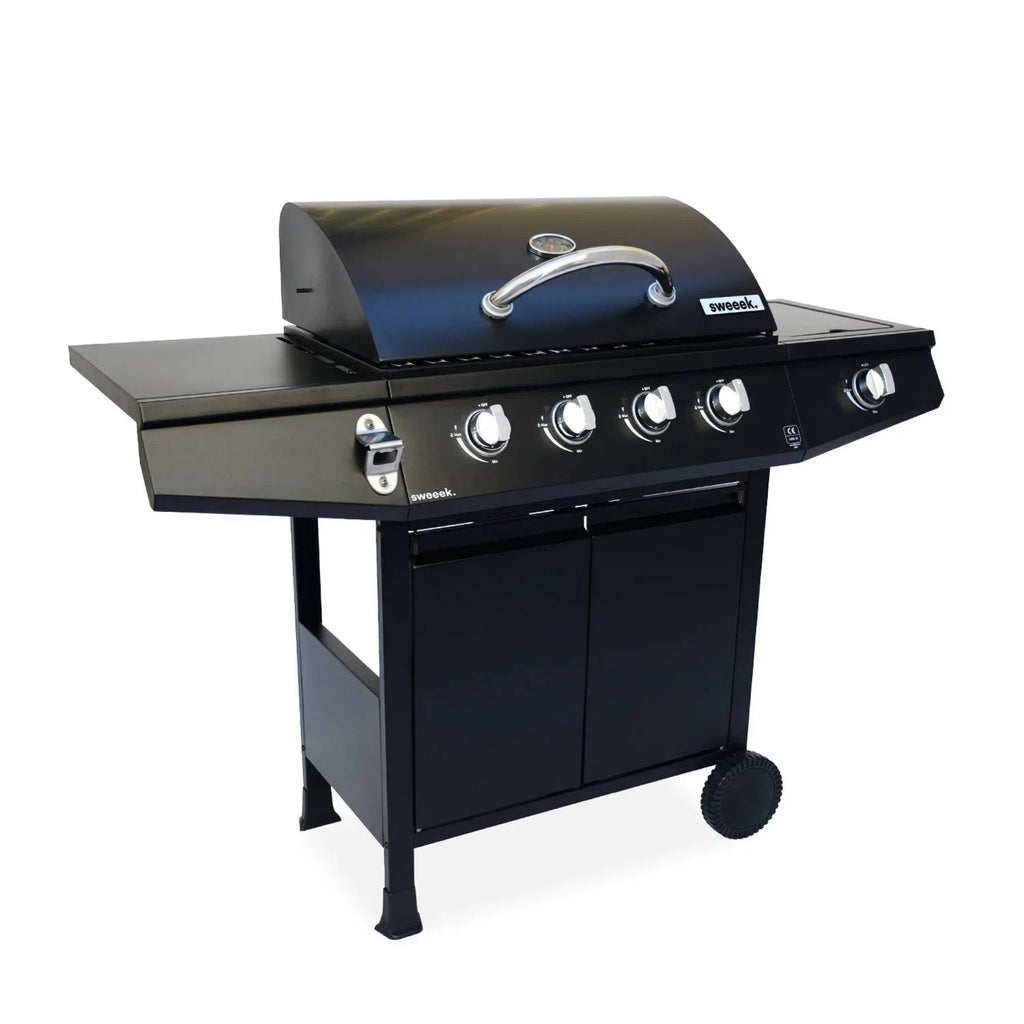 Grill gazowy -treville 4 czarny - 4 palniki + 1 boczny