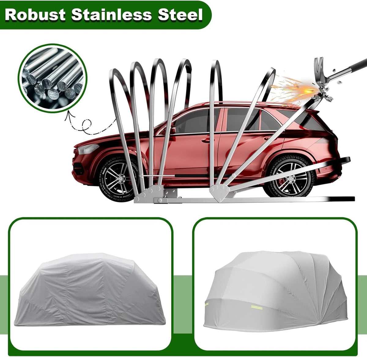 Ciężka wiata samochodowa ze stali nierdzewnej, Odporna na wszelkie warunki pogodowe, Składany garaż mobilny z zamkiem, Odporny na deszcz i śnieg, do patio, na parkingi