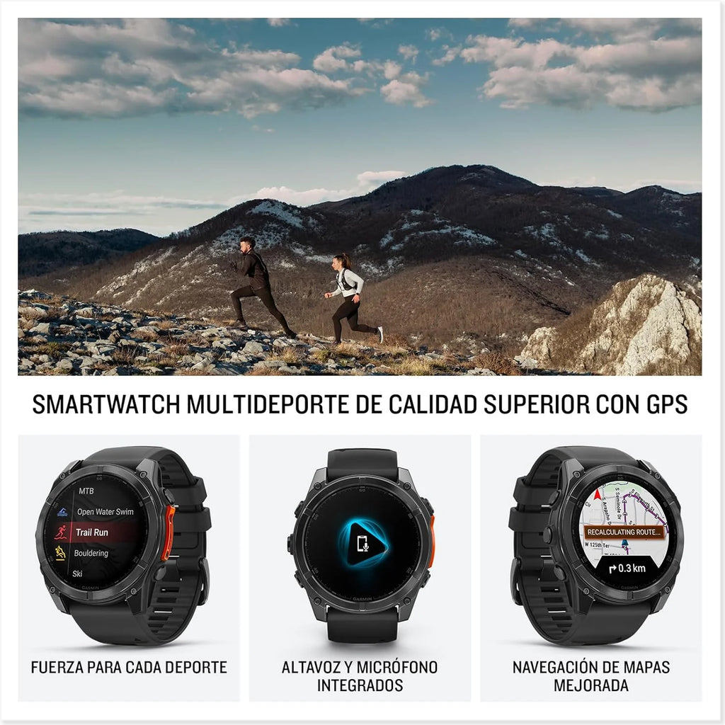 Garmin fēnix 8-51mm - Wysokowydajny multisportowy zegarek GPS z ekranem dotykowym AMOLED, latarką LED, wbudowanym głośnikiem i mikrofonem, mapami i do 29 dni pracy na baterii, czarny