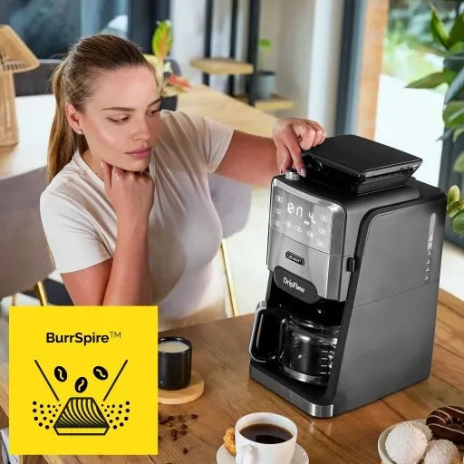 YOER Przelewowy Ekspres do Kawy z Młynkiem Żarnowym 1520W 1,5L i Programatorem