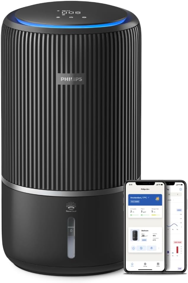 Philips Oczyszczacz i nawilżacz powietrza 2 w 1 z serii 3400, HEPA NanoProtect + filtr z aktywnym węglem, higieniczne nawilżanie 650 ml/h, CADR 300 m³/h dla 78 m² (AC3421/13)