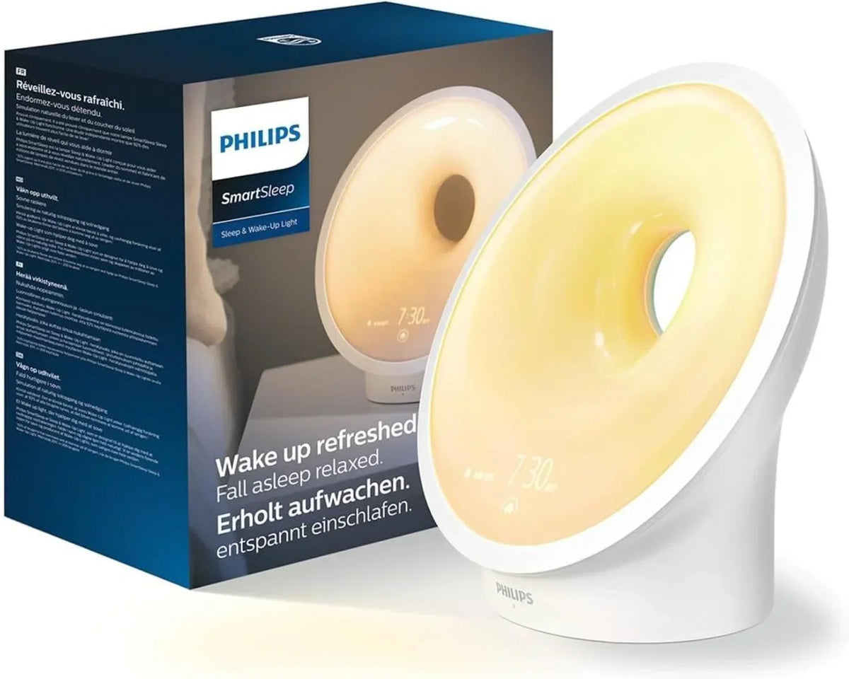 Philips Wake-up Light HF3651/01 Budzik imitujący światło słoneczne, Wiele opcji światła i dźwięku, Światło nocne i radio FM, z ładowarką mobilną, Tworzywo sztuczne, Biały, 12 x 19 x 19 cm, 1 kg