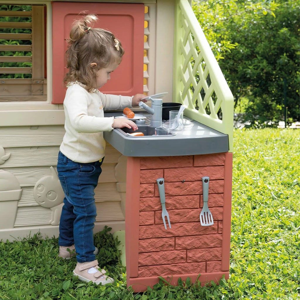 Smoby Life Casa Nature z kuchnią - Domek dla dzieci do użytku wewnątrz i na zewnątrz - Odporny na promienie UV materiał z recyklingu - Od 2 lat - W zestawie kuchnia i akcesoria - (7600810739)