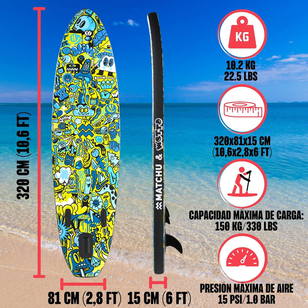MATCHU - Nadmuchiwana Deska SUP - Paddleboard - Edycja Limitowana - Z Certyfikatem - Kompletny Zestaw - 320x81x15 CM - Ładowność 150 KG - Kolekcja Artystyczna