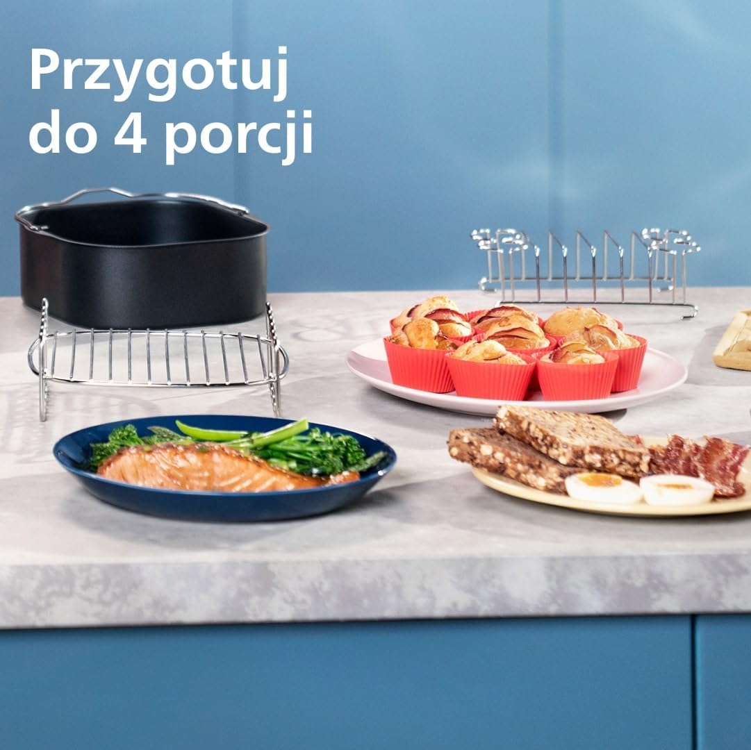 Philips Ovi Dual Basket z parą - Wyjątkowe funkcje gotowania Steamfry, Gotowania na parze, Airfry - 19 sposobów gotowania; pojemność 9L (3L + 6L), RapidAir Plus, automatyczne SteamClean (NA550/00)