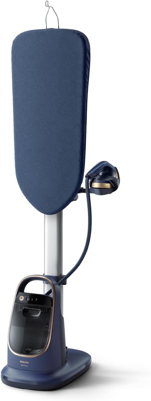 Philips All-in-One Zestaw do Prasowania 8500 – Deska z Regulacją Kąta, Technologia OptimalTEMP, Odłączana Podstawa, Zabija 99,9% Bakterii i Roztoczy, Ciemnoniebieski (AIS8530/20)