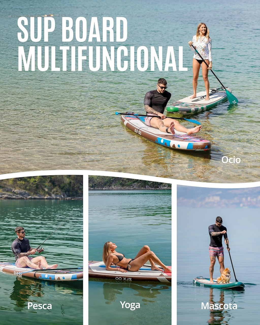 ZLX Deska SUP z siedziskiem 320 cm, nadmuchiwana, dla dorosłych, odpowiednia dla początkujących, szeroka i stabilna, antypoślizgowa