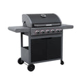 Grill Gazowy 5 Palników + 1 Palnik Boczny, Czarny