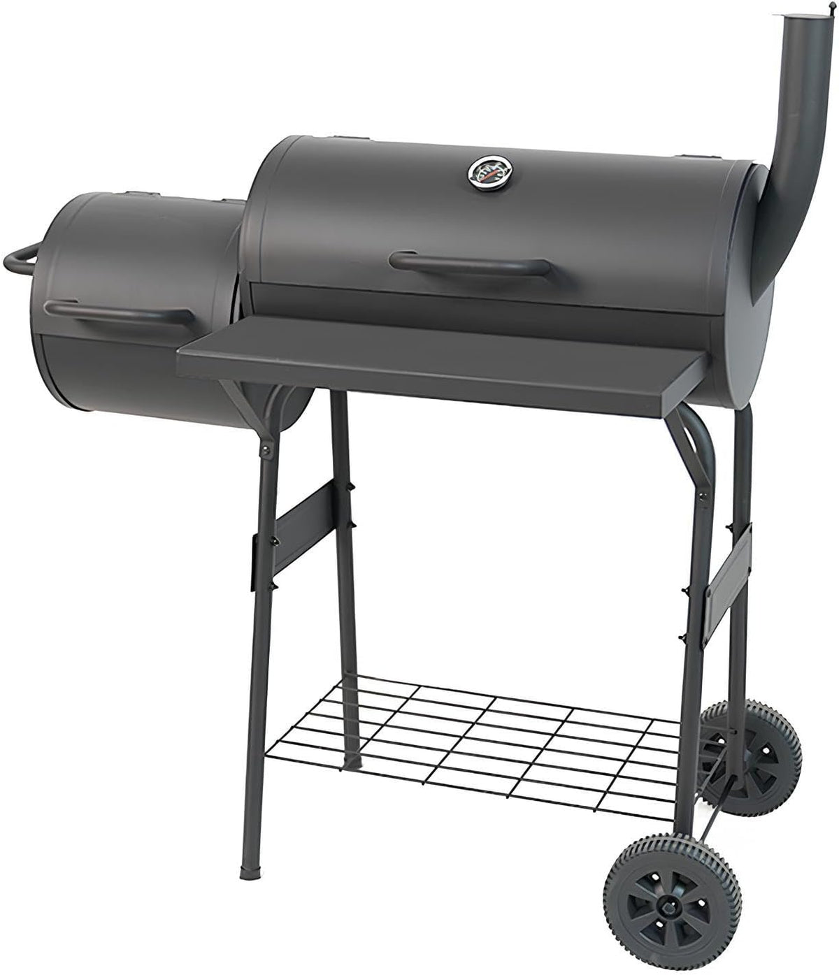 XXL grill na węgiel drzewny, przenośny, do użytku na zewnątrz, z pokrywką, offset, grill z kółkami i termometrem, idealny na piknik, do ogrodu, na kemping i tylną klapę