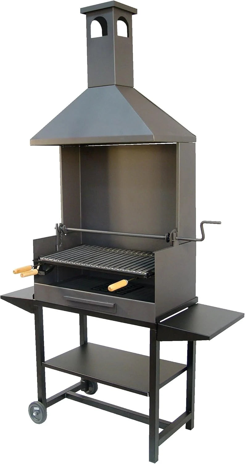 Imex El Zorro – Grill z Kominkiem i Metalowymi Półkami | 61x40x217 cm | Wzmocniona Stal z Rusztem Ze Stali Nierdzewnej i Kominem Odprowadzającym Dym | Idealny do Ogrodów, na Patia i Tarasy