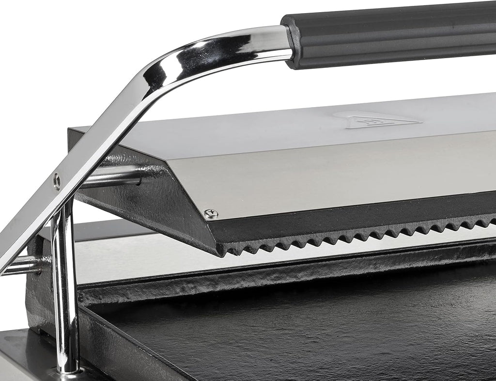 METRO Professional Płyta grillowa z grillem do panini GPG1202, stal nierdzewna, 43 x 36 x 20 cm, temperatura do 300°C, 45 panini na 60 minut, srebrna