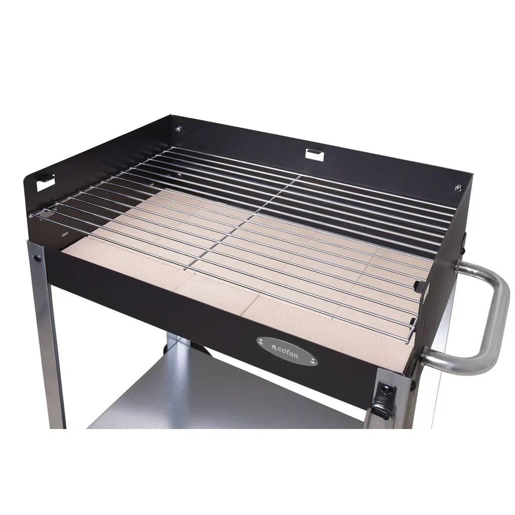 Cofan Grill Węglowy Na Kółkach | Regulowany Ruszt | Z Ogniotrwałą Cegłą I Bocznym Uchwytem | Łatwy Transport | Duża Powierzchnia Grillowania | Wymiary: 56,7 X 36 X 83 Cm