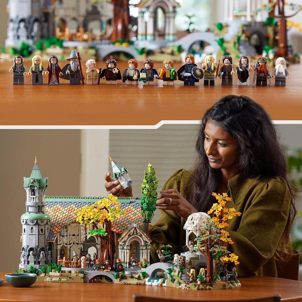 Icons Władca Pierścieni: RIVENDELL – Prezent na Dzień Ojca – Model Śródziemia do Zbudowania – Wielki Zestaw z 15 Minifigurkami, w tym Frodo, Bilbo, Gandalf i Legolas 10316