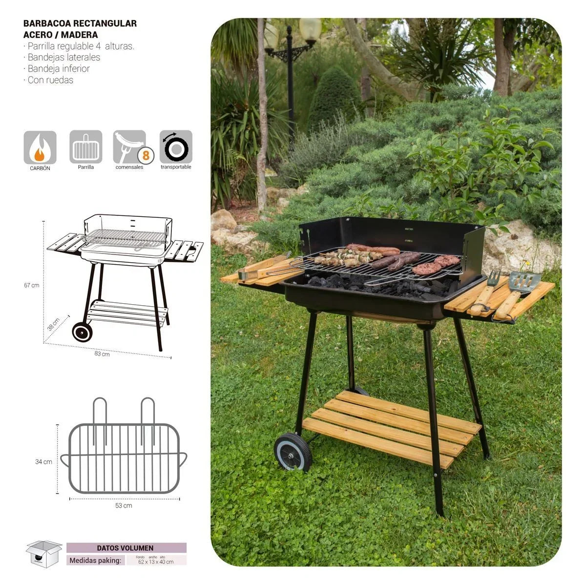 Grill Węglowy Chiara Z Czarnym Rusztem Stalowym 67x38x83 cm