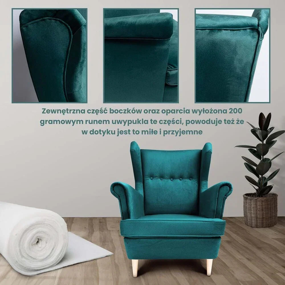 Green Jane wingback armchair with footstool