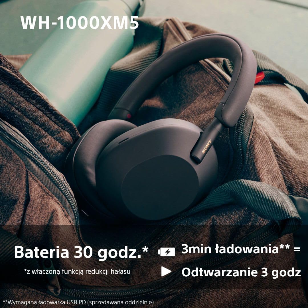 Sony WH-1000XM5 ANC Bezprzewodowe Słuchawki Nauszne z Redukcją Hałasu, Bluetooth, Clear Call Quality, Hi-Res, Do 30H Baterii, Szybkie Ładowanie, Alexa i Google Assistant, IOS i Android - Czarne