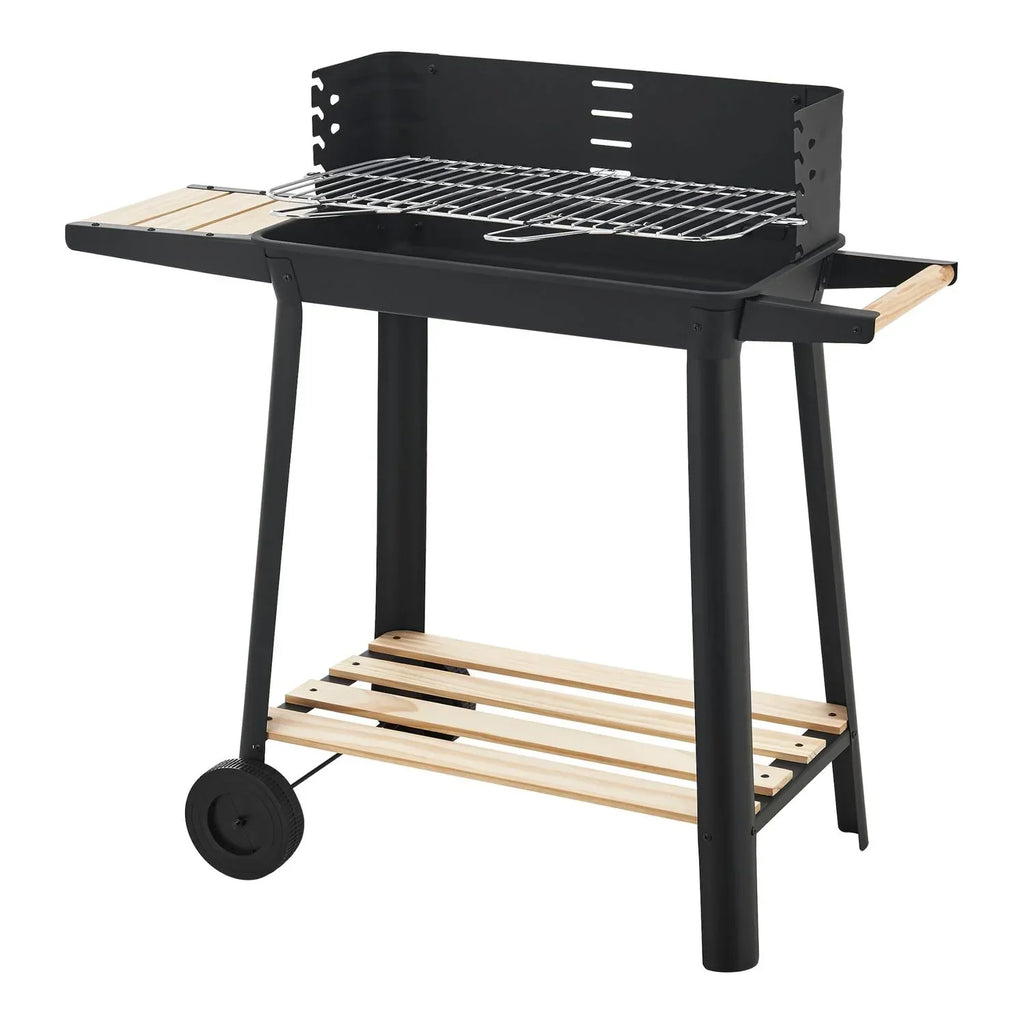 Grill węglowy Ari z 2 kółkami 78x86x30cm - czarny/drewno [casa.pro]