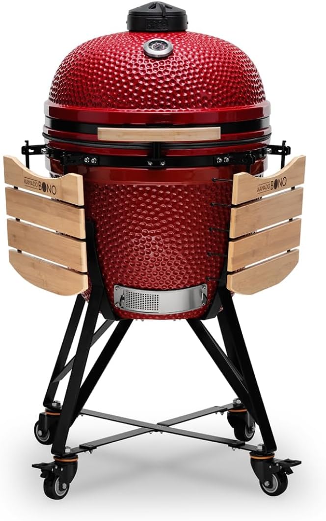 Kamado BONO BBQ - Wielki grill XXL z 10 akcesoriami - Ø 59 cm Kamado Grill z Akcesoriami - Czerwony grill wędzarniczy na taras, balkon lub do ogrodu