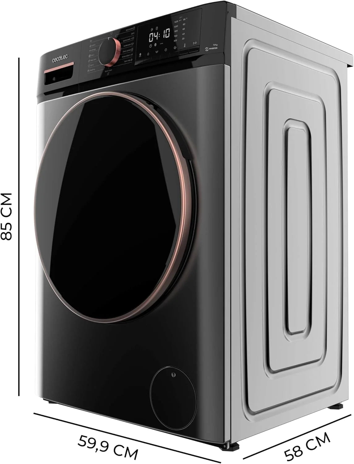 Cecotec Pralka 10kg Ładowana Od Przodu Bolero DressCode 10610 Inverter Steel A. 1400 obr./min, Steam Max, Silnik Inverter Plus, 15 Programów, OnSmart, Smooth Wash, Stop&Go, Uszczelka Antybakteryjna, Drum Clean