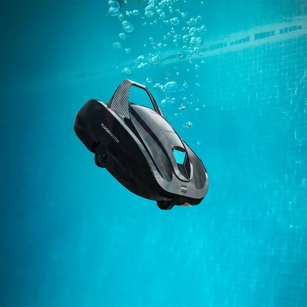Robot czyszczący basen Cecotec bezprzewodowy Conga Pooldroid 2000 FloorMaster. Czas pracy 100 min, basen bez spadków, do 80 m², maksymalna głębokość 2,5 m, pojemność 2,5 l, filtr o wysokiej wydajności