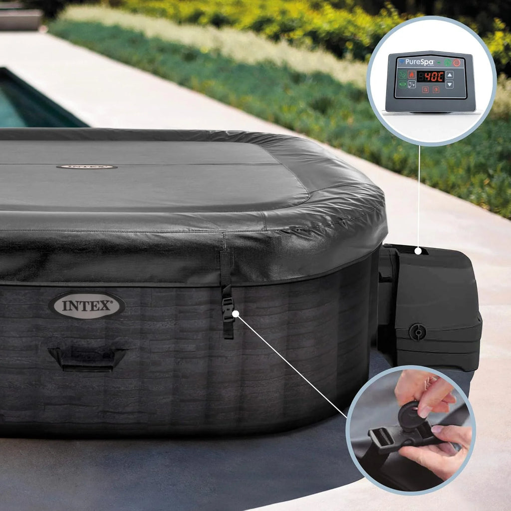 Nadmuchiwane kwadratowe spa Intex Greystone Deluxe dla 4 osób, 175x175x71 cm, grzałka 2200 W, bąbelki ciepłego powietrza, generator chloru, filtr S2 (1741 l/h), akcesoria w zestawie (55093)